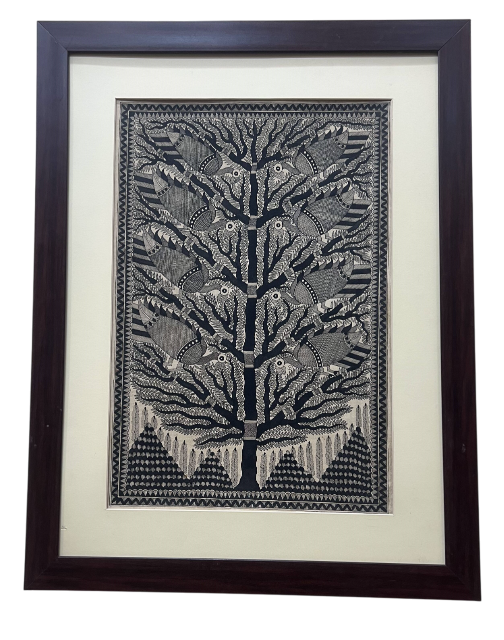 Hand-Painted Madhubani Tree of Life with Peacocks – A Celebration of Intricate Artistry